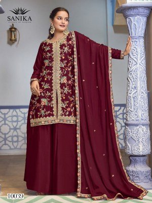 Sanika Fashion Jiya Premium Chinon Silk Handwork Suit  And Plazo wholesale catalogs