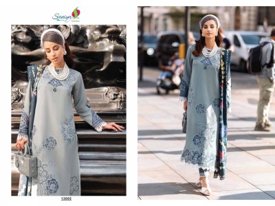 Saniya Trendz by Noorchikankari vol 13 embroidered unstitched Pakistani suit catalogue at low rate pakistani suit catalogs