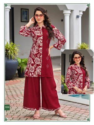 Sankheswar Lily Vol 2 Women   s Cord Set with Sarara  Vertical Print Top And Heavy Vertical Work Bottom  Elegant Handwork Design Wholesale co ord set catalogs