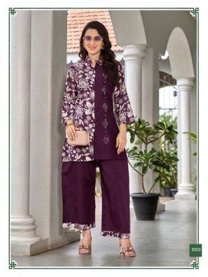 Sankheswar Lily Vol 2 Women   s Cord Set with Sarara  Vertical Print Top And Heavy Vertical Work Bottom  Elegant Handwork Design Wholesale co ord set catalogs