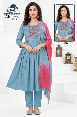 Sankheswer Impex AKIRA Vol-1 Anarkali Mul Chanderi Roman Silk Suit Set 