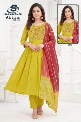 Sankheswer Impex AKIRA Vol-1 Anarkali Mul Chanderi Roman Silk Suit Set Size wise Combo Set