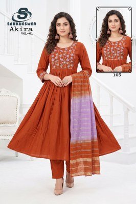 Sankheswer Impex AKIRA Vol-1 Anarkali Mul Chanderi Roman Silk Suit Set Size wise Combo Set