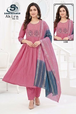 Sankheswer Impex AKIRA Vol-1 Anarkali Mul Chanderi Roman Silk Suit Set Size wise Combo Set