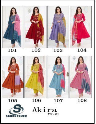 Sankheswer Impex AKIRA Vol-1 Anarkali Mul Chanderi Roman Silk Suit Set Size wise Combo Set