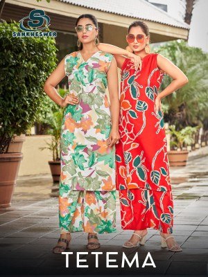 Sankheswer Impex Tetema Vol 1 Cord Set with fabric details Top Reyon Print Bottom Reyon Print Wholesale kurtis catalogs