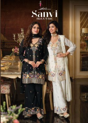 Sanvi Black And White Chinon Embroidered Plazo Suit  Eba Lifestyle 