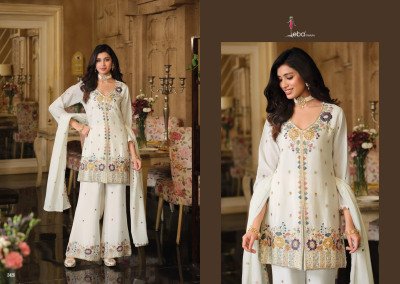 Sanvi Black And White Chinon Embroidered Plazo Suit  Eba Lifestyle readymade suit catalogs