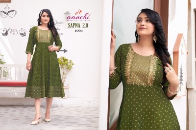 Sapna 2.0 by Aanchi kurti flair printed embroidered kali cut kurti catalogue at affordable rate kurtis catalogs