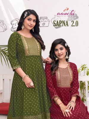 Sapna by Aanchi flair printed embroidered kurti catalogue at affordable rate wholesale catalogs