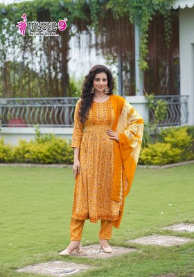 Sara Vol 14 by Mystic 9 reyon capsule Nayra cut foil printed readymade suit collection with wholesale price readymade suit catalogs