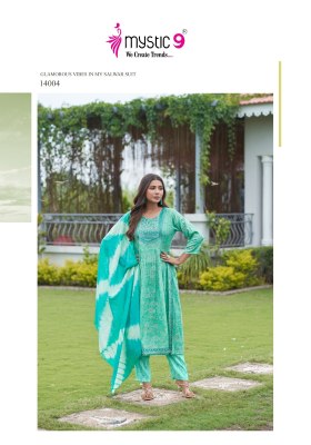 Sara Vol 14 by Mystic 9 reyon capsule Nayra cut foil printed readymade suit collection with wholesale price readymade suit catalogs