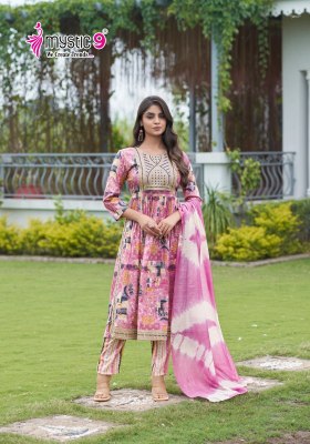 Sara Vol 14 by Mystic 9 reyon capsule Nayra cut foil printed readymade suit collection with wholesale price readymade suit catalogs