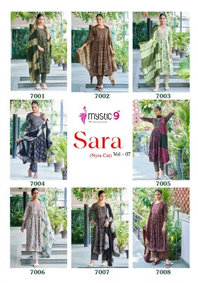 Sara Vol 7 by Mystic Premium reyon capsual foil print readymade suit catalogue at affordable rate readymade suit catalogs