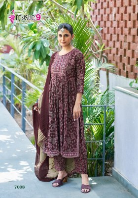 Sara Vol 7 by Mystic Premium reyon capsual foil print readymade suit catalogue at affordable rate readymade suit catalogs
