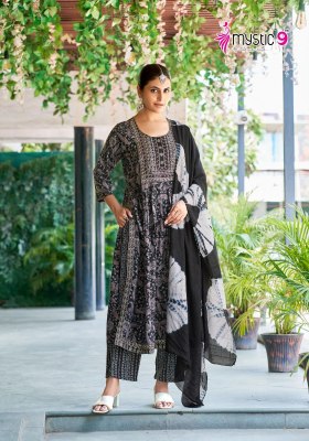 Sara Vol 7 by Mystic Premium reyon capsual foil print readymade suit catalogue at affordable rate readymade suit catalogs