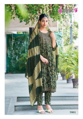 Sara Vol 7 by Mystic Premium reyon capsual foil print readymade suit catalogue at affordable rate readymade suit catalogs