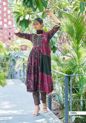 Sara Vol 7 by Mystic Premium reyon capsual foil print readymade suit catalogue at affordable rate readymade suit catalogs