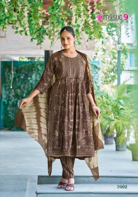 Sara Vol 7 by Mystic Premium reyon capsual foil print readymade suit catalogue at affordable rate readymade suit catalogs