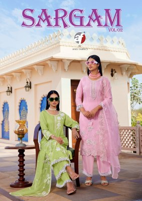 Sargam 2 by anju fabric pure muslin Light colour top with bottom and dupatta in low rate Anju Fabrics