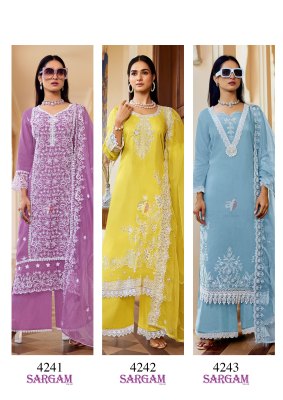 Sargam 2 by anju fabric pure muslin Light colour top with bottom and dupatta in low rate readymade suit catalogs