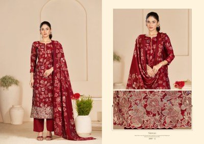 Sargam Simran Pure Viscose Modal Muslin Unstitched Dress Material with Foil Print Embroidered Dupatta Wholesale dress material catalogs