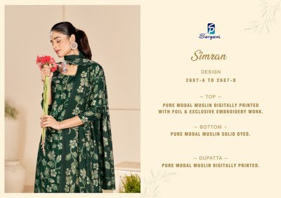 Sargam Simran Pure Viscose Modal Muslin Unstitched Dress Material with Foil Print Embroidered Dupatta Wholesale dress material catalogs