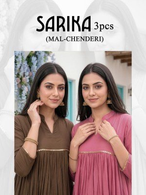 Sarika 3PCS Mal Chanderi Kurti Pant Dupatta Set with Lace Work wholesale catalogs