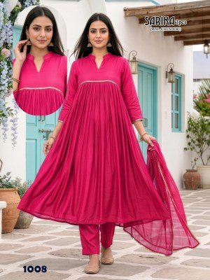 Sarika 3PCS Mal Chanderi Kurti Pant Dupatta Set with Lace Work readymade suit catalogs