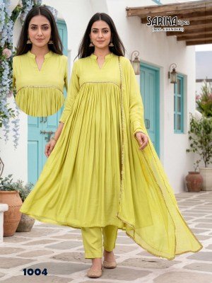 Sarika 3PCS Mal Chanderi Kurti Pant Dupatta Set with Lace Work readymade suit catalogs