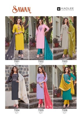 Sawan by Kadlee reyon hand work embroidered kurti pant and dupatta catalogue at low rate readymade suit catalogs