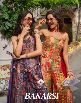 Sayuri Banarsi 3 Piece Co-Ord Set Wholesale Viscose Jacquard Silk Palazzo Set wholesale catalogs