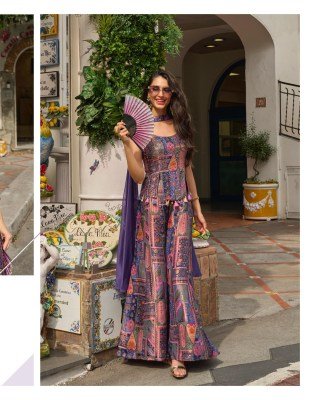 Sayuri Banarsi 3 Piece Co-Ord Set Wholesale Viscose Jacquard Silk Palazzo Set readymade suit catalogs