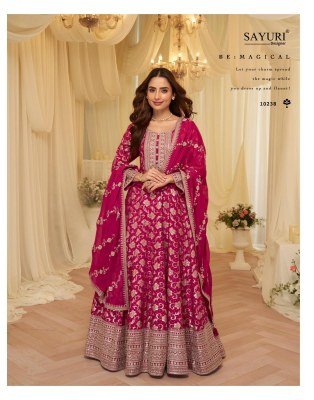 Sayuri Designer Aaradhana Pure Viscose Jacquard Silk Embroidered Gown readymade suit catalogs