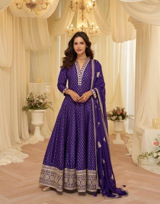Sayuri Designer Aaradhana Pure Viscose Jacquard Silk Embroidered Gown readymade suit catalogs