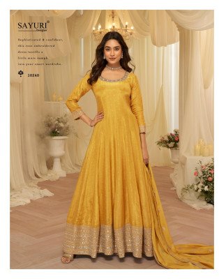 Sayuri Designer Aaradhana Pure Viscose Jacquard Silk Embroidered Gown readymade suit catalogs