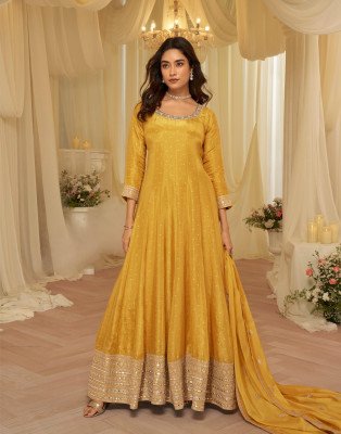 Sayuri Designer Aaradhana Pure Viscose Jacquard Silk Embroidered Gown readymade suit catalogs