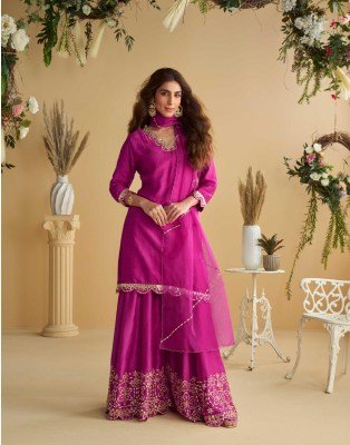 Sayuri Designer Amara Premium Real Silk Dress Material Top with Plazzo Organza Dupatta Wholesale readymade suit catalogs