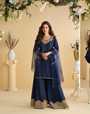 Sayuri Designer Amara Premium Real Silk Dress Material Top with Plazzo Organza Dupatta Wholesale readymade suit catalogs