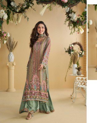 Sayuri Designer  Anika Natural Crep Silk Printed Trendy Plazzo Suits Collection  readymade suit catalogs