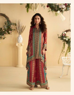 Sayuri Designer Aura Fabric Real Premium Digital Crepe Silk with Mirror Work Cord Set Wholesale co ord set catalogs