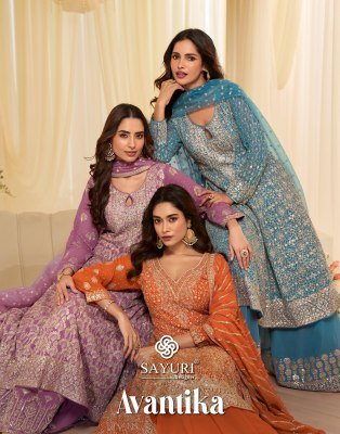 Sayuri Designer Avantika Premium Real Georgette Sharara Suit with Zarkan Work Sayuri designer 