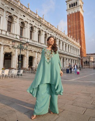 Sayuri Designer Avika Catalog Premium French Crepe Silk 3 Piece Set Suit Wholesale readymade suit catalogs