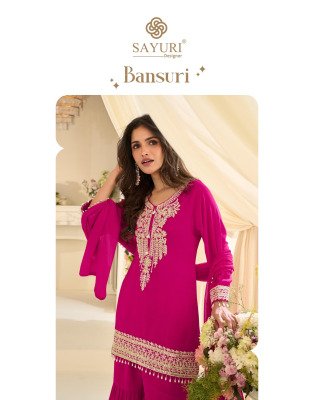 Sayuri Designer Bansuri Premium Georgette Gharara Suit Set fancy sharara suit Catalogs