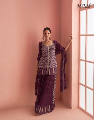  Sayuri Designer Barkha Premium Chinon Silk Embroidered Mirror Work Short Kurti with Plazzo And Dupatta Wholesale kurtis catalogs