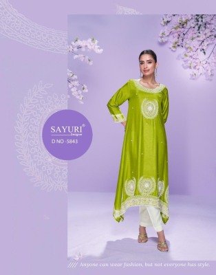 Sayuri Designer Chahat Premium Real Silk Kurti Trendy Embroidered Style with Hand Moti Detailing Wholesale Sayuri designer 