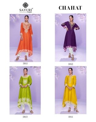 Sayuri Designer Chahat Premium Real Silk Kurti Trendy Embroidered Style with Hand Moti Detailing Wholesale kurtis catalogs