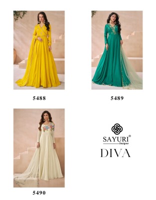Sayuri Designer Diva Design No 5488 5489 5490 Premium Silk Readymade Gown Dress Wholesale Sale readymade suit catalogs