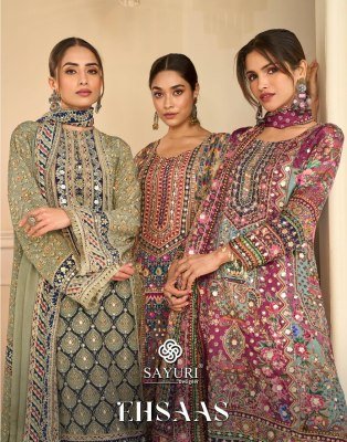 Sayuri Designer Ehsaas Natural Crepe Silk Kurti Plazzo with Dupatta wholesale catalogs