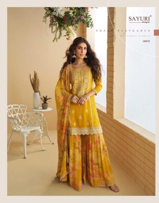 Sayuri Designer Gulabo  Premium Real Chinon Silk Embroidered Top with Plazzo And Dupatta Wholesale kurtis catalogs